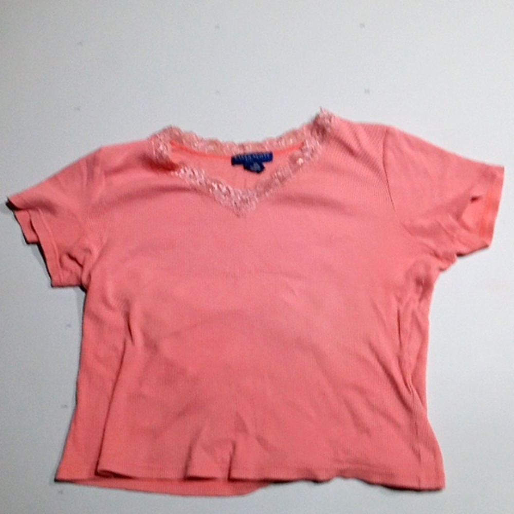 Women tee,lace, Karen Scott, medium, light pink